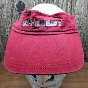 N-94 Old Navy Womens Red Adjustable Strapback Visor Hat Cap One Size Embroidered
